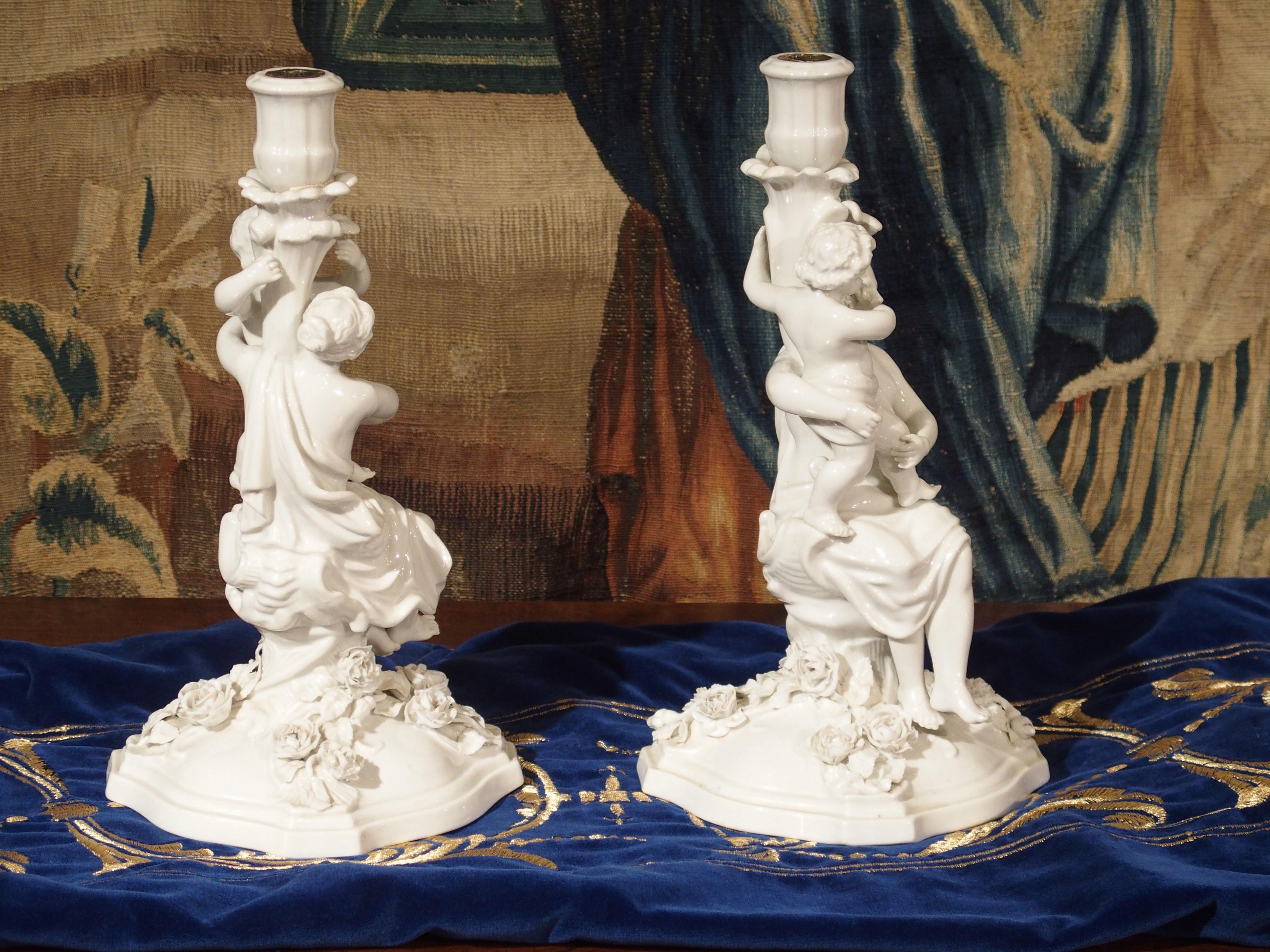 Pair of Decorative Antique Porcelain Candlestick Holders from Germany 1