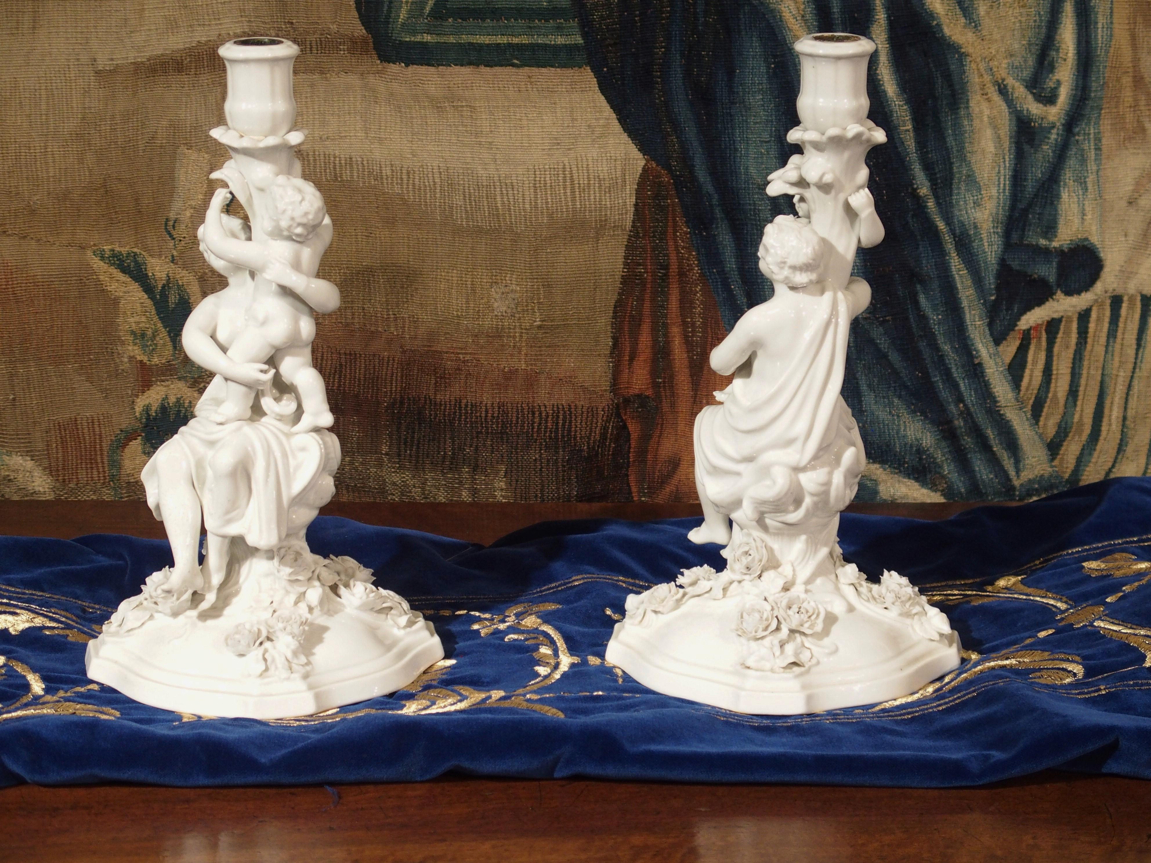 Pair of Decorative Antique Porcelain Candlestick Holders from Germany 2