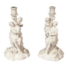 Pair of Decorative Antique Porcelain Candlestick Holders from Germany