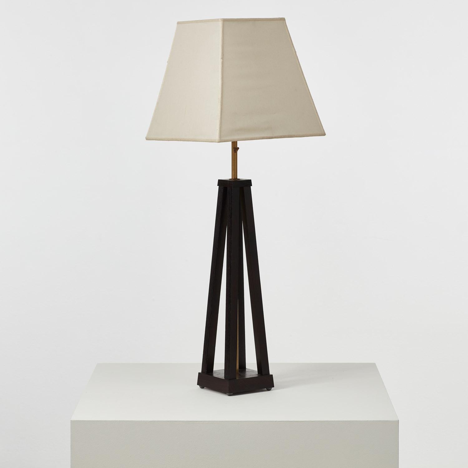 Blackened Pair of decorative blackened wood and brass table lamps - Italy, 1980s