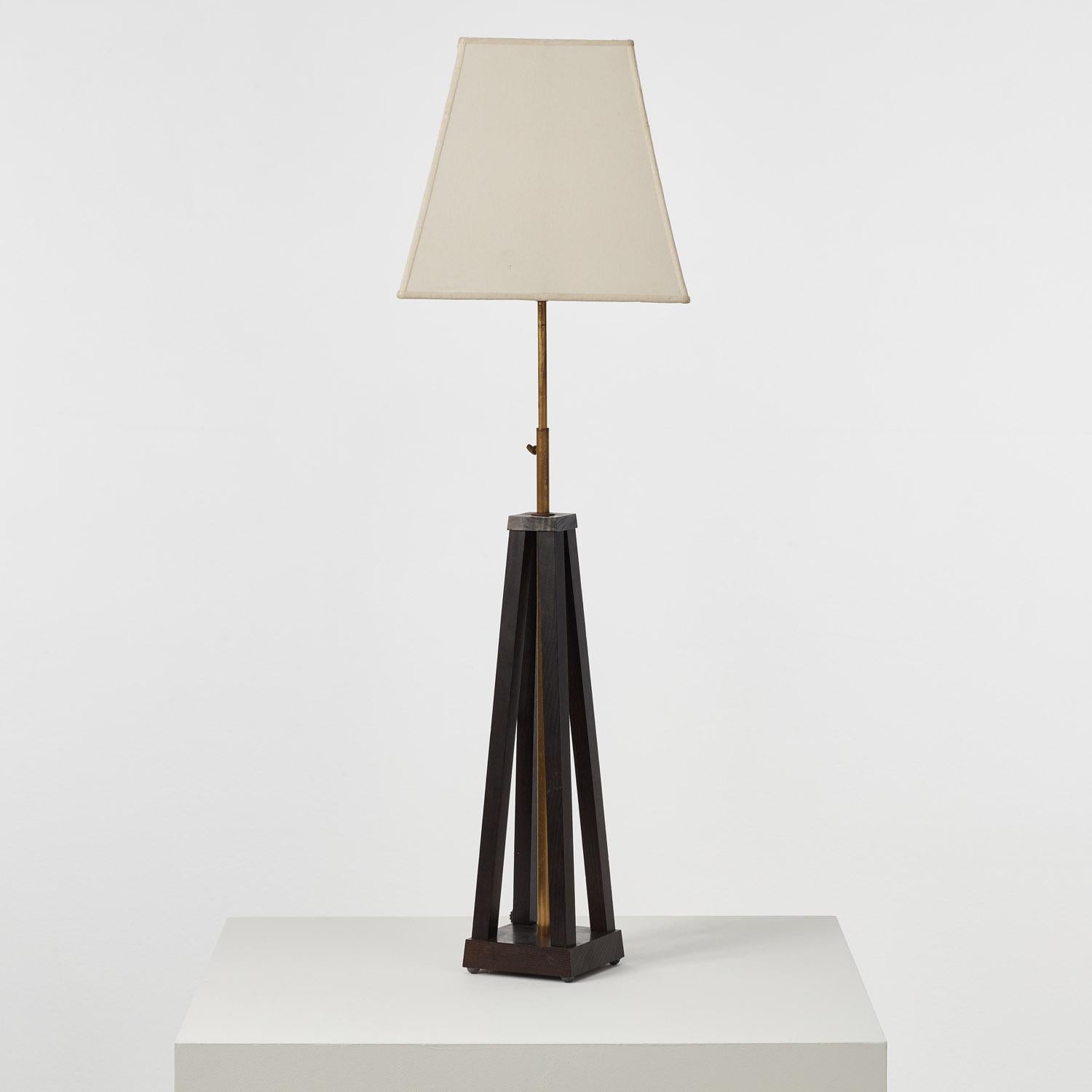 Pair of decorative blackened wood and brass table lamps - Italy, 1980s 1