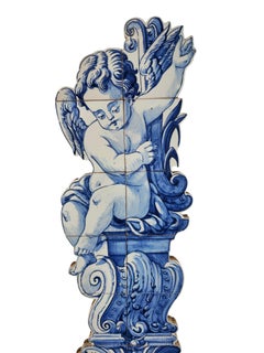 Pair of Decorative Blue Tile Panels Depicting Four Putti (Spain/Portugal)