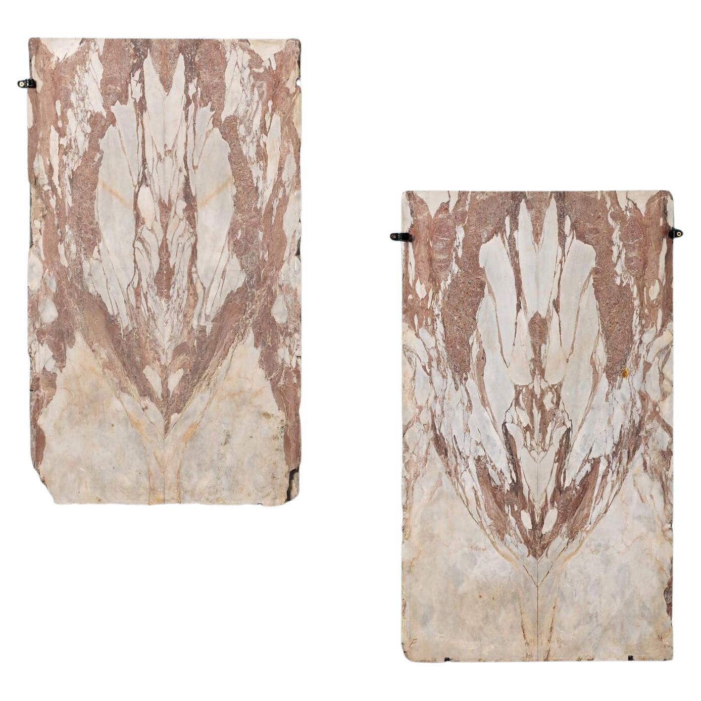 Pair of Decorative Bookmatched Marble Wall Decor Plaques For Sale
