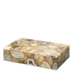 Coppia di scatole decorative in pietra d'agata naturale con motivi unici e stratificati