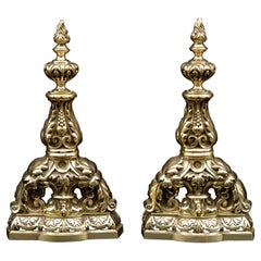 Pair of Decorative Brass Firedogs