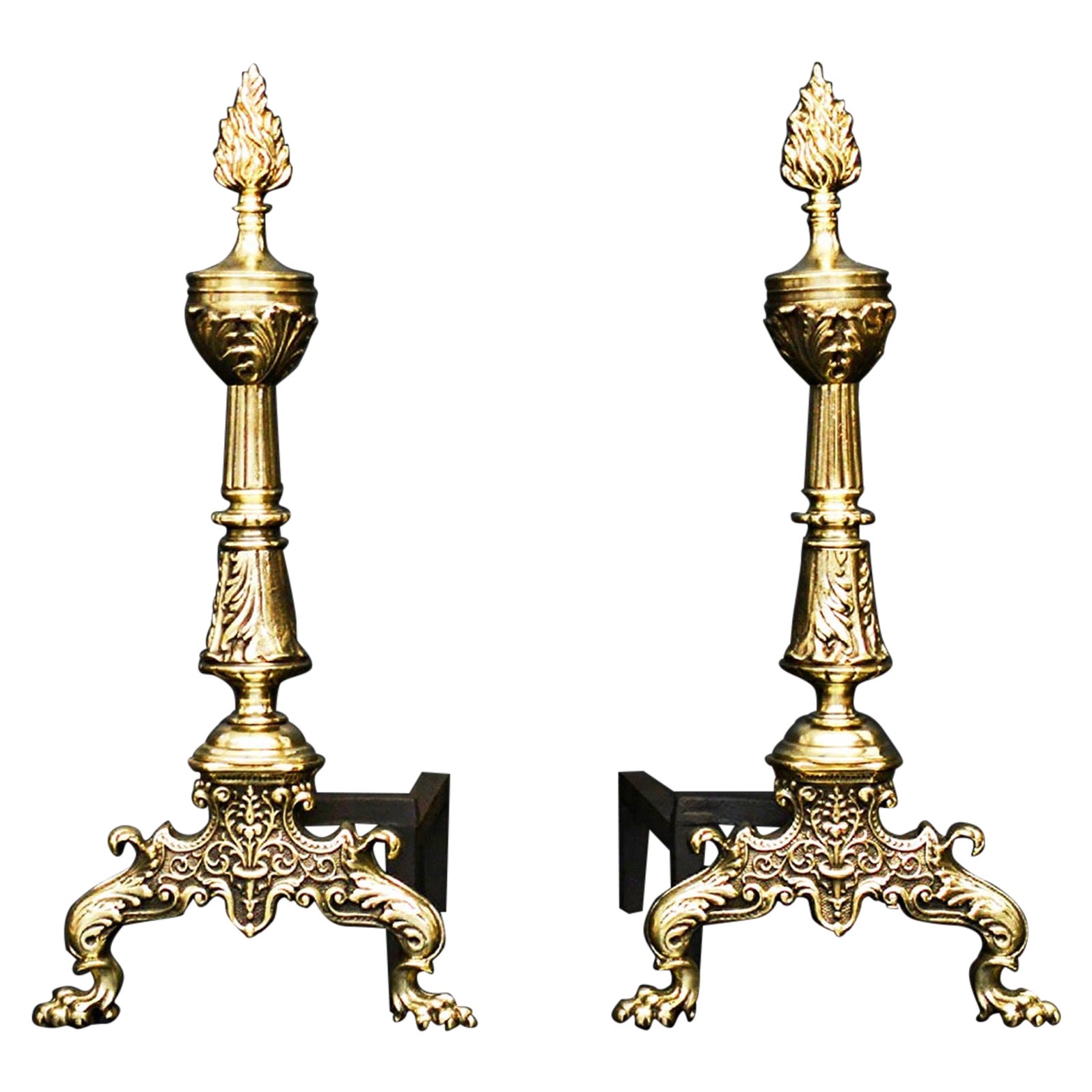 Pair of Decorative Brass Firedogs