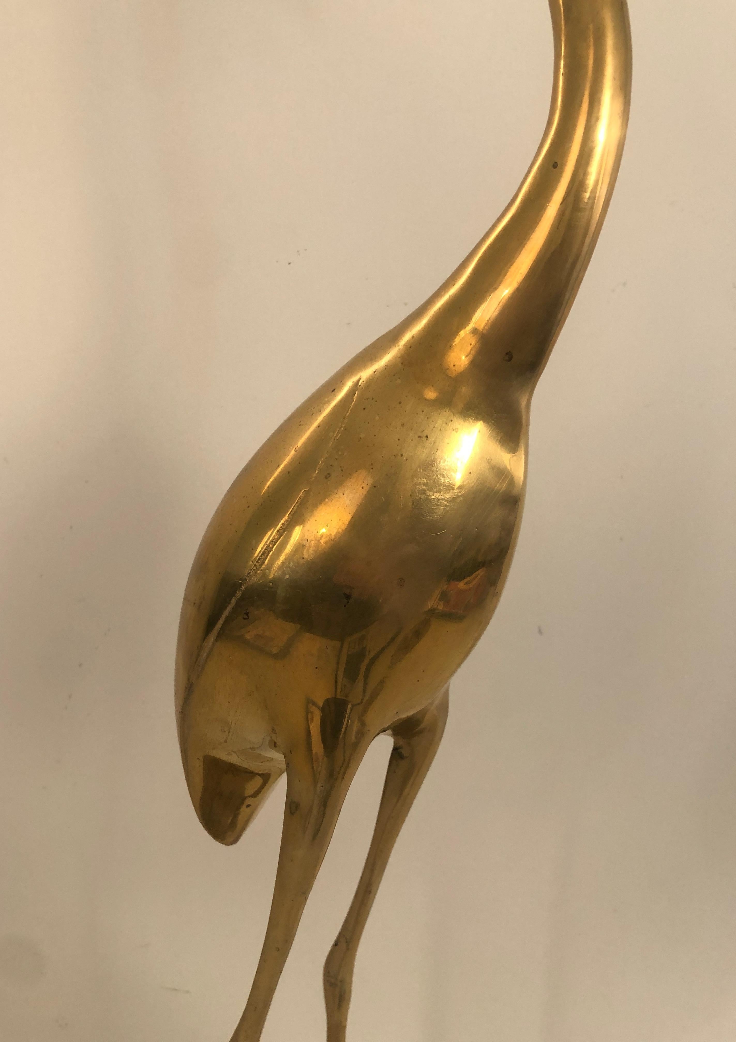 Late 20th Century Pair of Decorative Brass Herons, French, Circa 1970