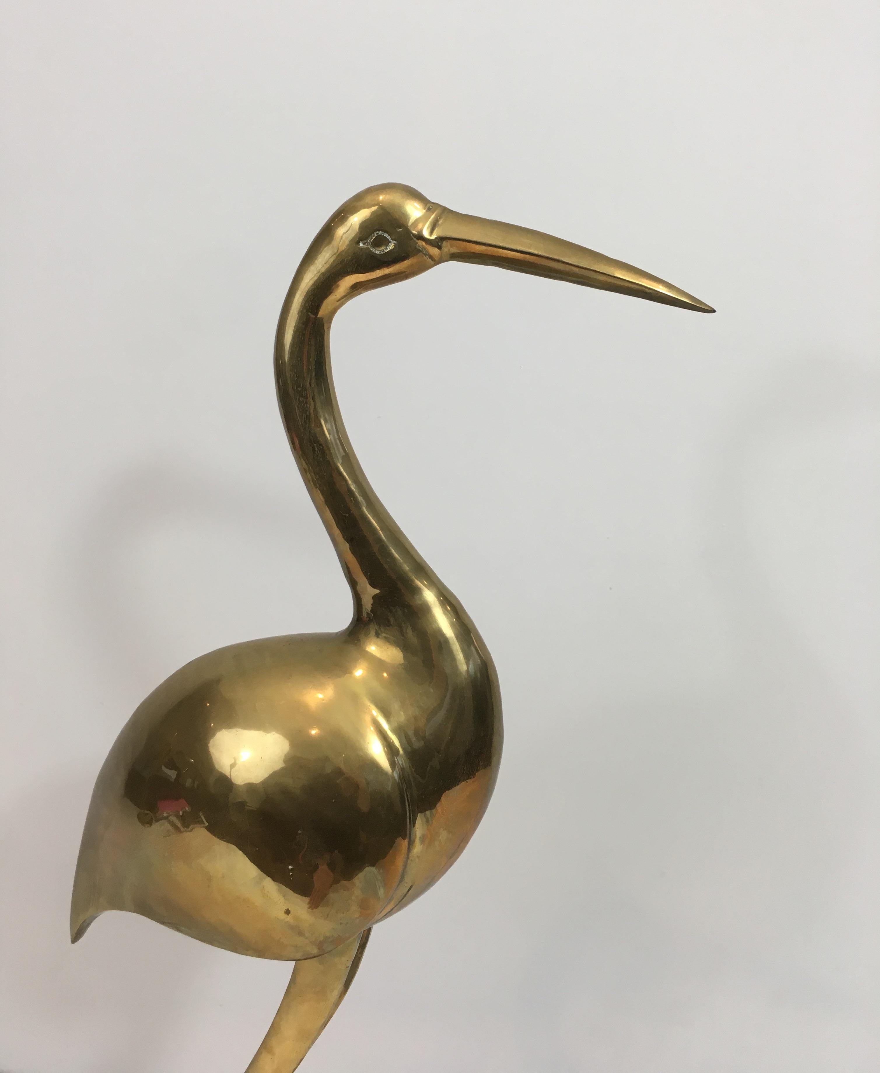 Pair of Decorative Brass Ibis on Wooden Stands For Sale 10