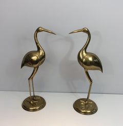 Pair of Decorative Brass Ibis on Wooden Stands