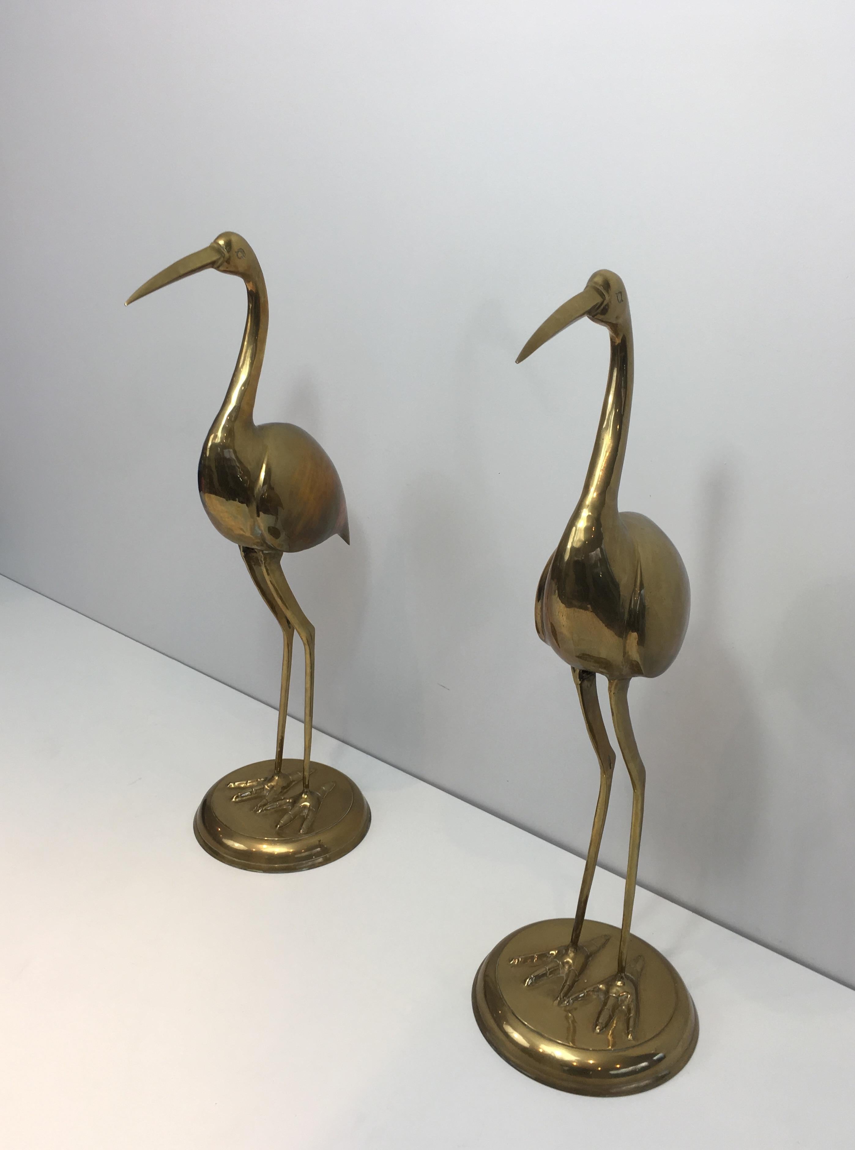 Pair of Decorative Brass Ibis on Wooden Stands For Sale 14