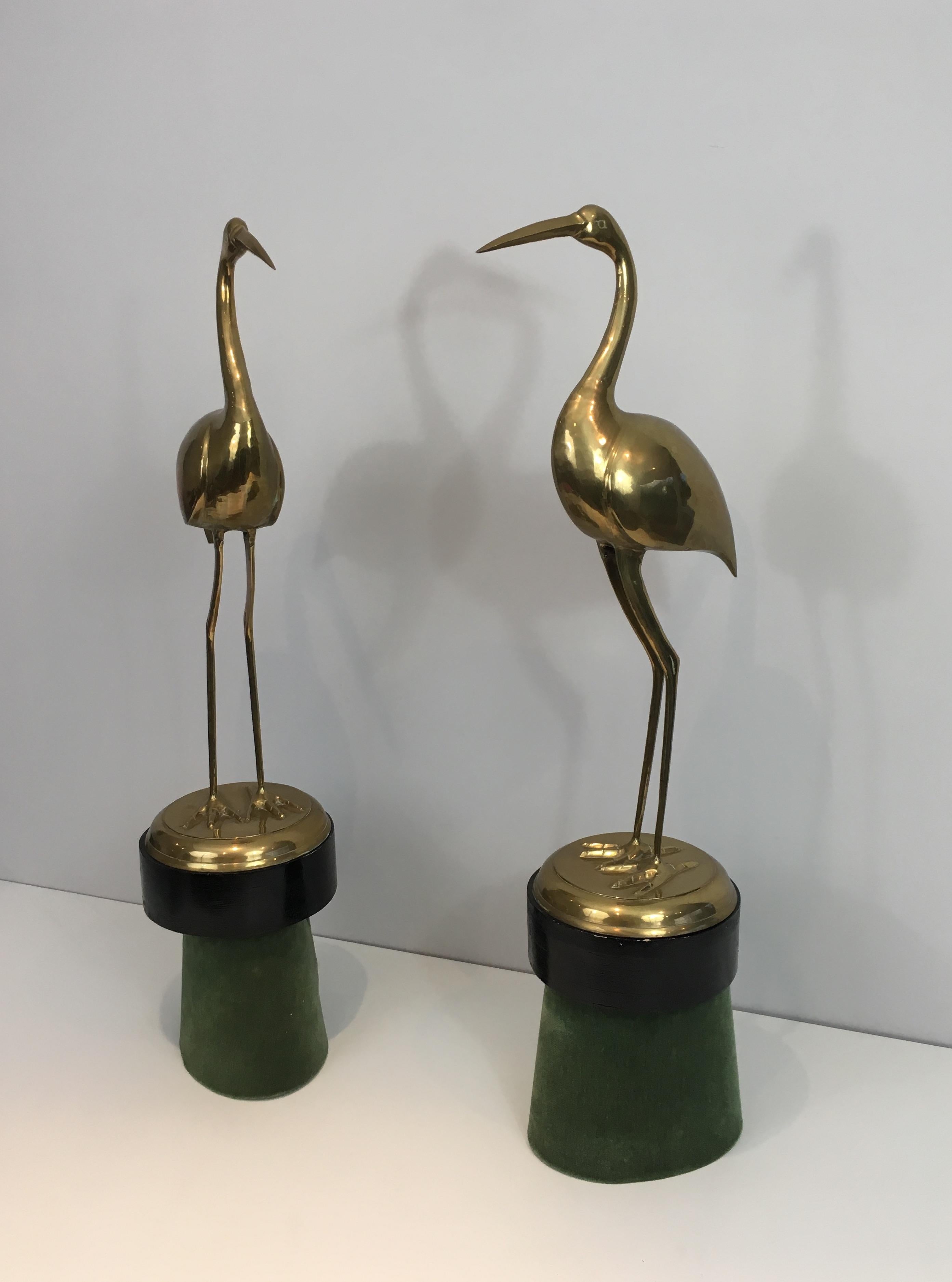 Pair of Decorative Brass Ibis on Wooden Stands In Good Condition For Sale In Marcq-en-Barœul, Hauts-de-France