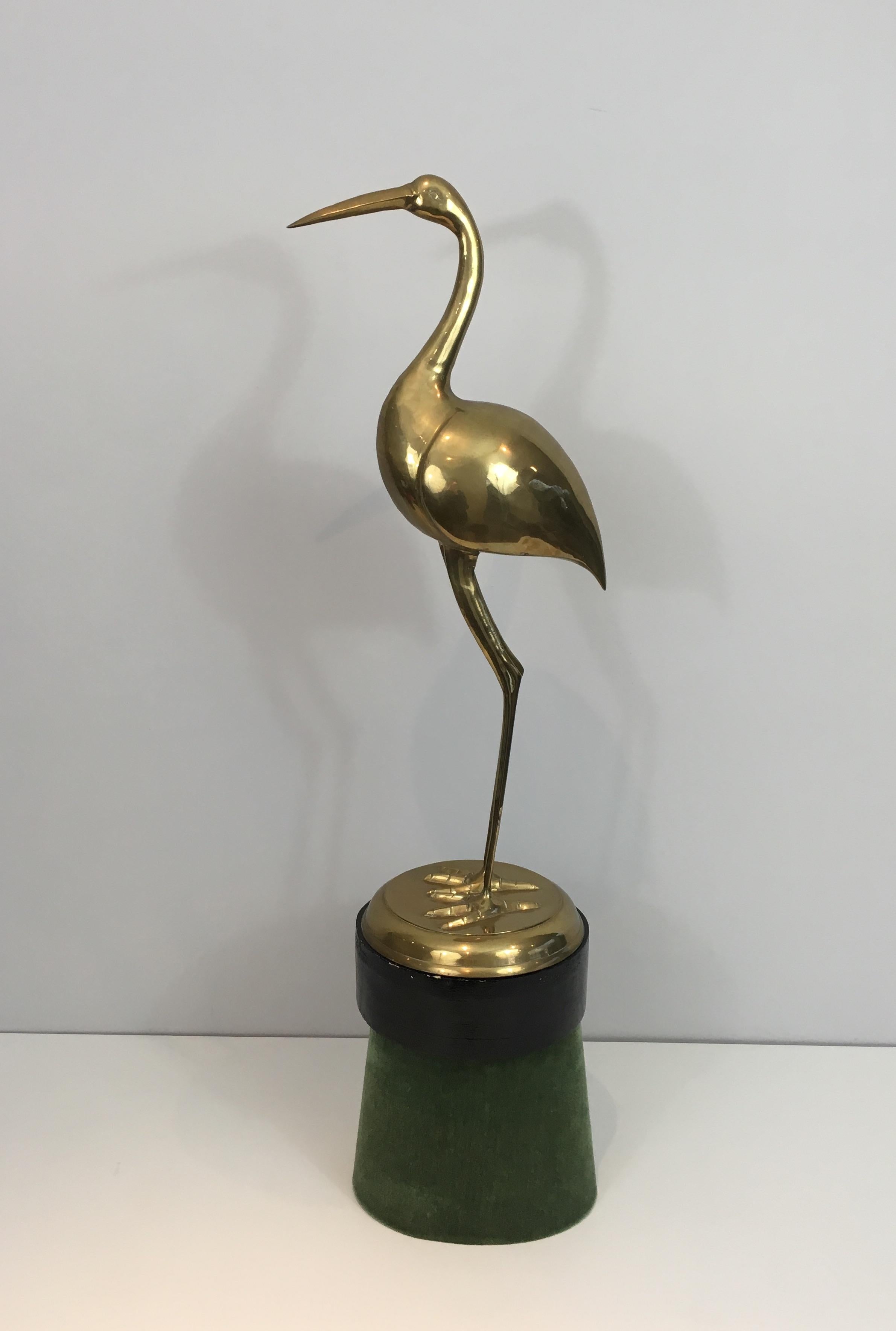 Late 20th Century Pair of Decorative Brass Ibis on Wooden Stands