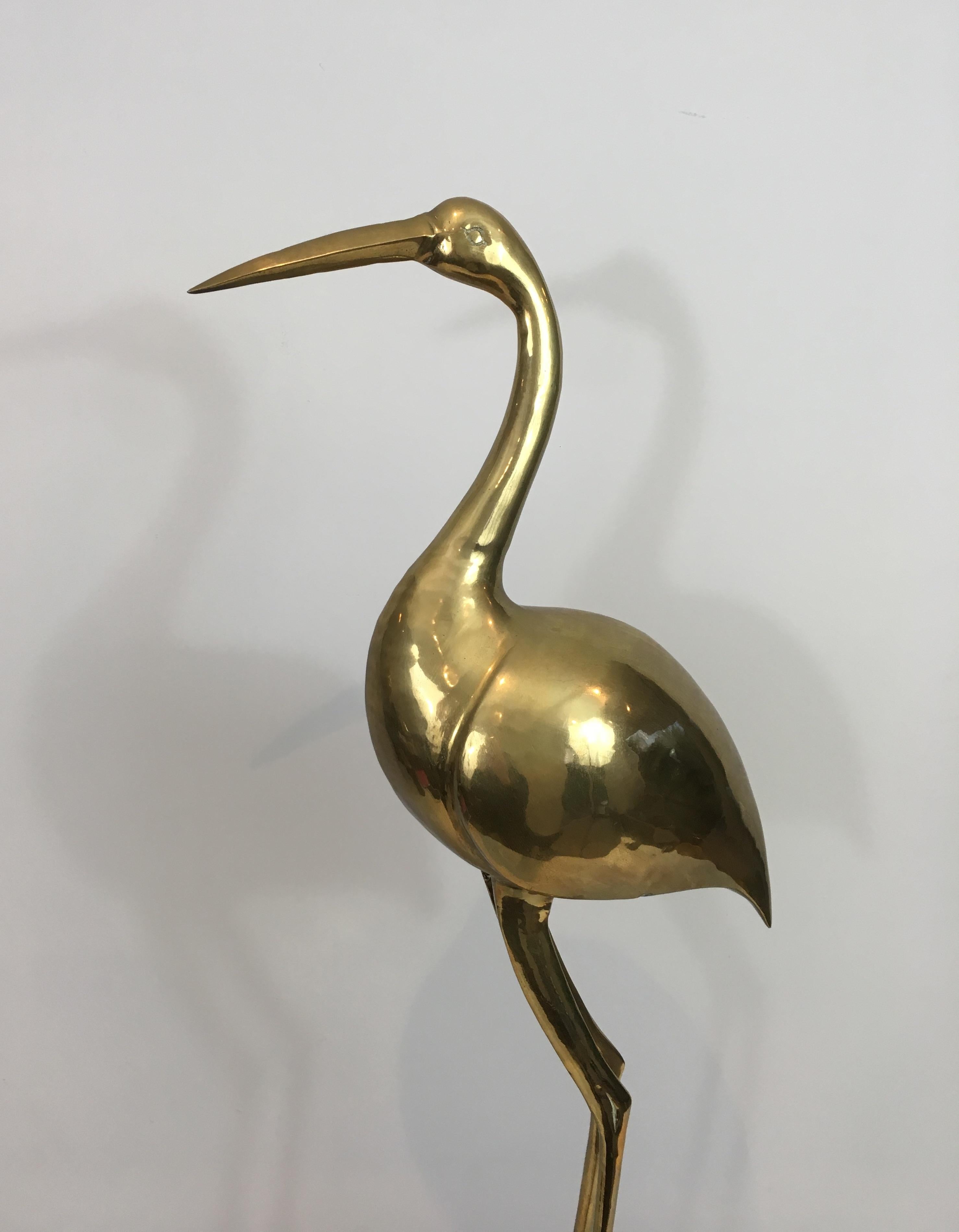 Pair of Decorative Brass Ibis on Wooden Stands For Sale 2