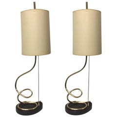 Pair of Decorative Brass Spiral Lamps