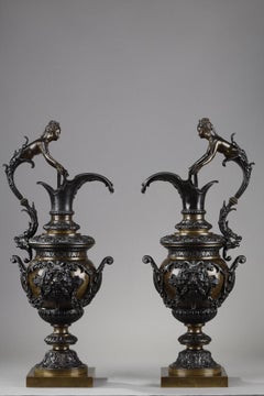 Pair of Decorative Bronze Ewers in the Renaissance Style