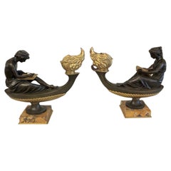 Pair Of Decorative Bronze with the Figures Of L 'Etude and La Philosophie
