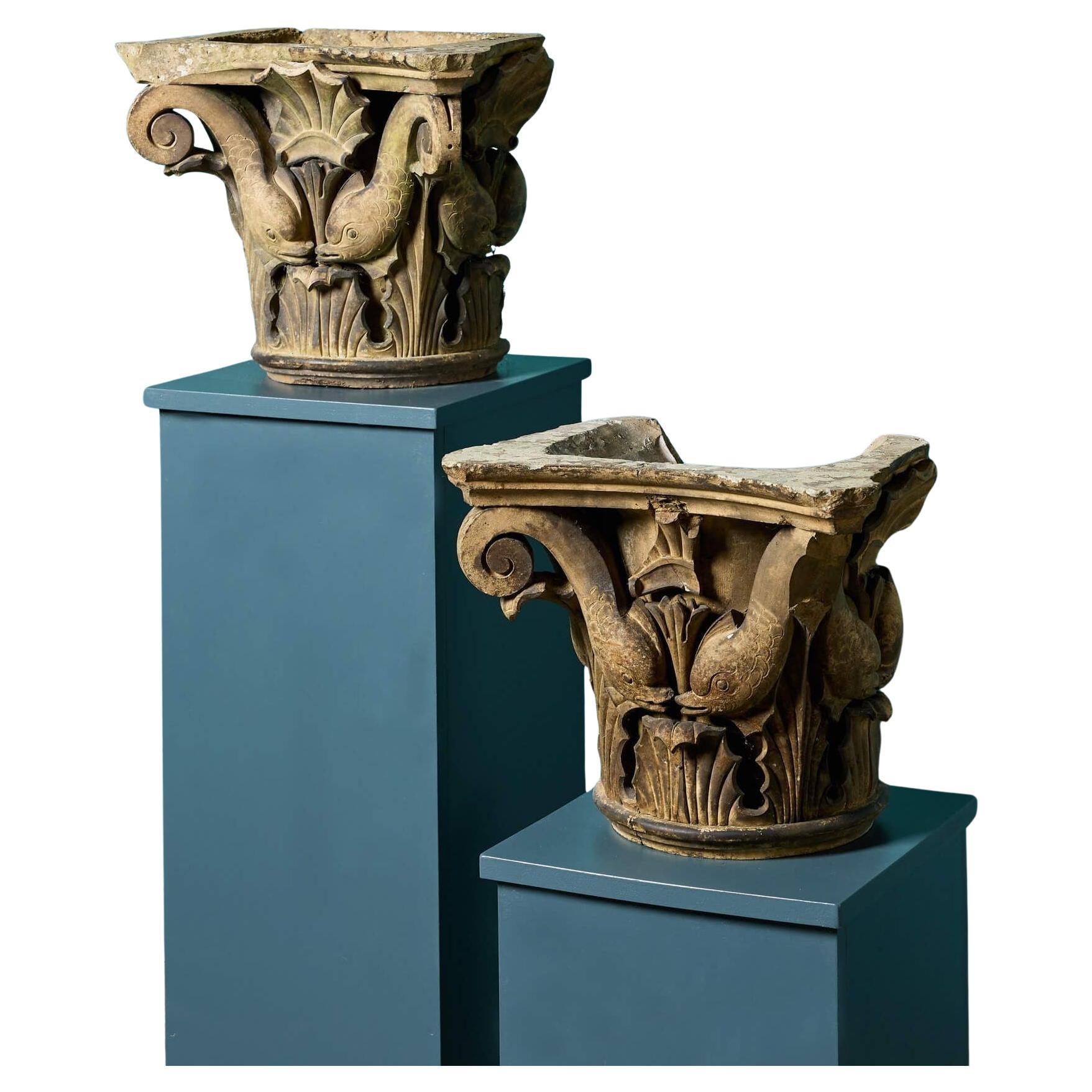 Pair of Decorative Buff Terracotta Composite Order Capitals
