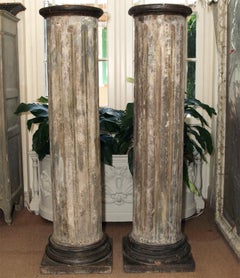 Pair of Decorative Canvas Covered Wood Columns