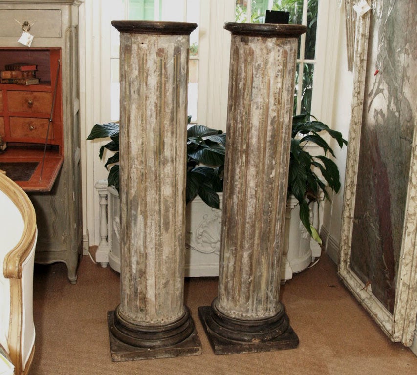 Pair of Decorative Canvas Covered Wood Columns For Sale 1