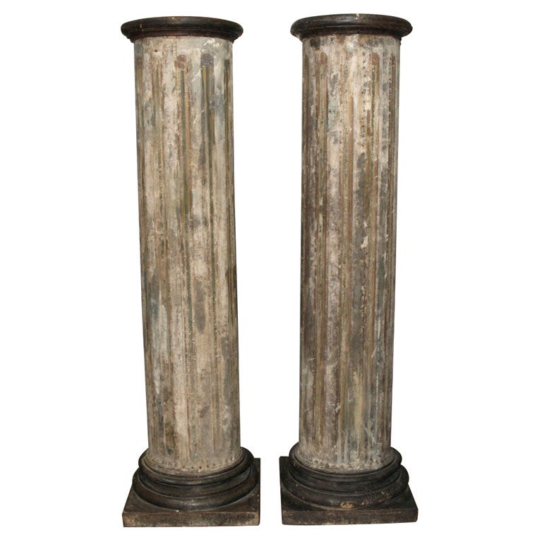 Pair of Decorative Canvas Covered Wood Columns For Sale