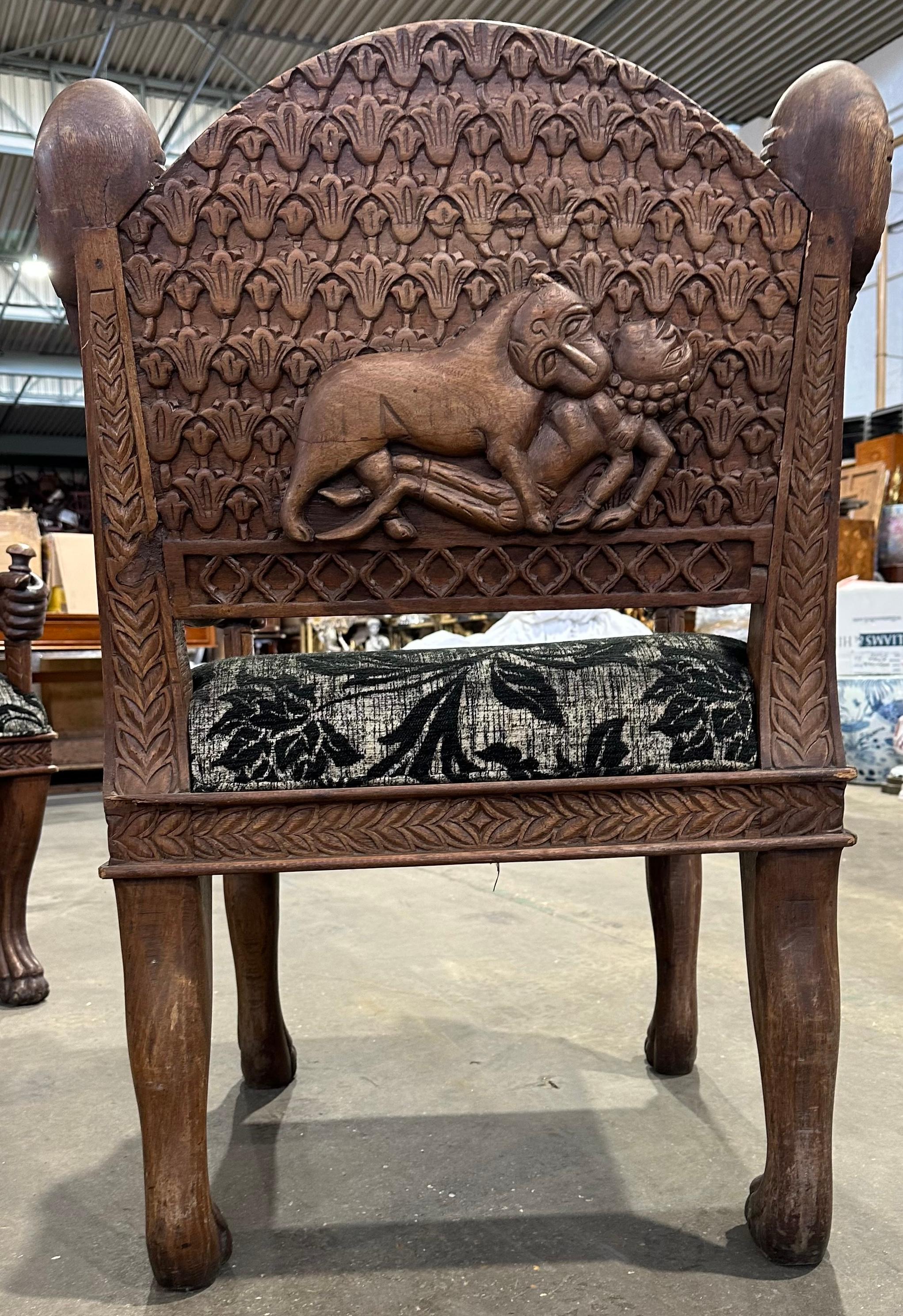 Hardwood Pair Of Decorative Carved Armchairs For Sale