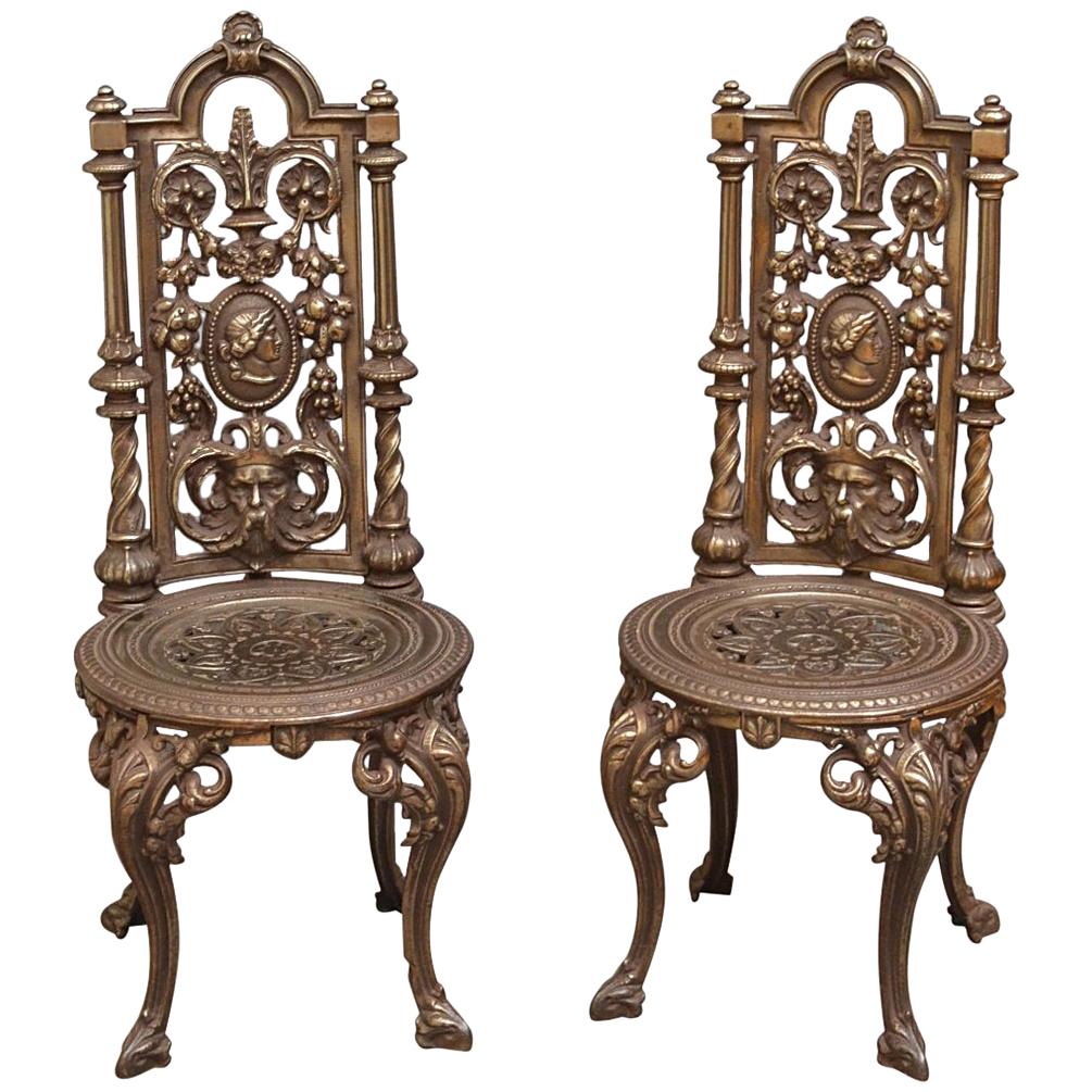 Pair of Decorative Cast Iron Chairs For Sale