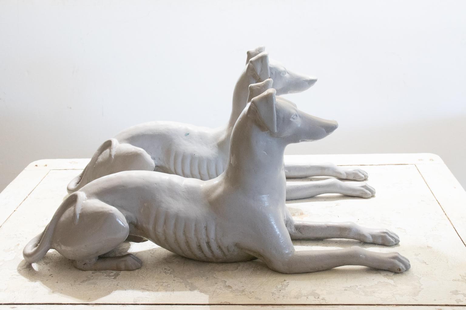 Pair of Decorative Cast Iron Whippet Dog Statues Attributed to Fiske In Good Condition For Sale In Stamford, CT