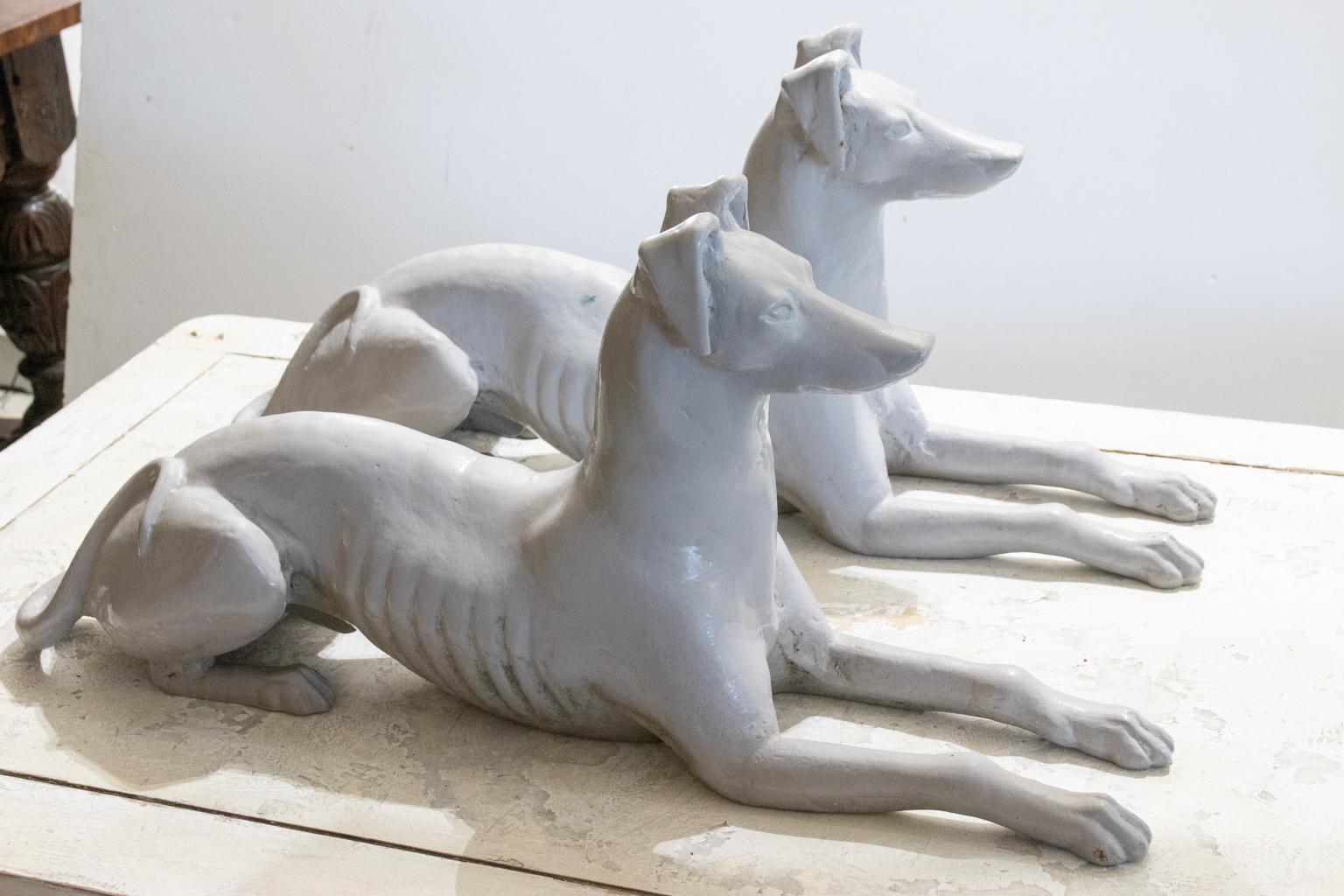 20th Century Pair of Decorative Cast Iron Whippet Dog Statues Attributed to Fiske For Sale
