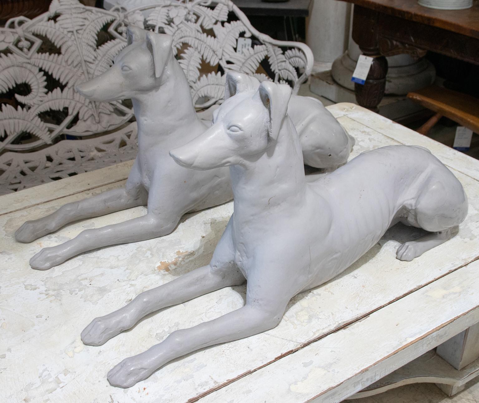 Pair of Decorative Cast Iron Whippet Dog Statues Attributed to Fiske For Sale 1
