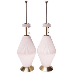 Pair of Decorative Ceramic and Brass Fluted Lamps by Gerald Thurston