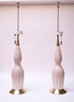 Pair of Tall Decorative Ceramic and Brass Table Lamps by Gerald Thurston