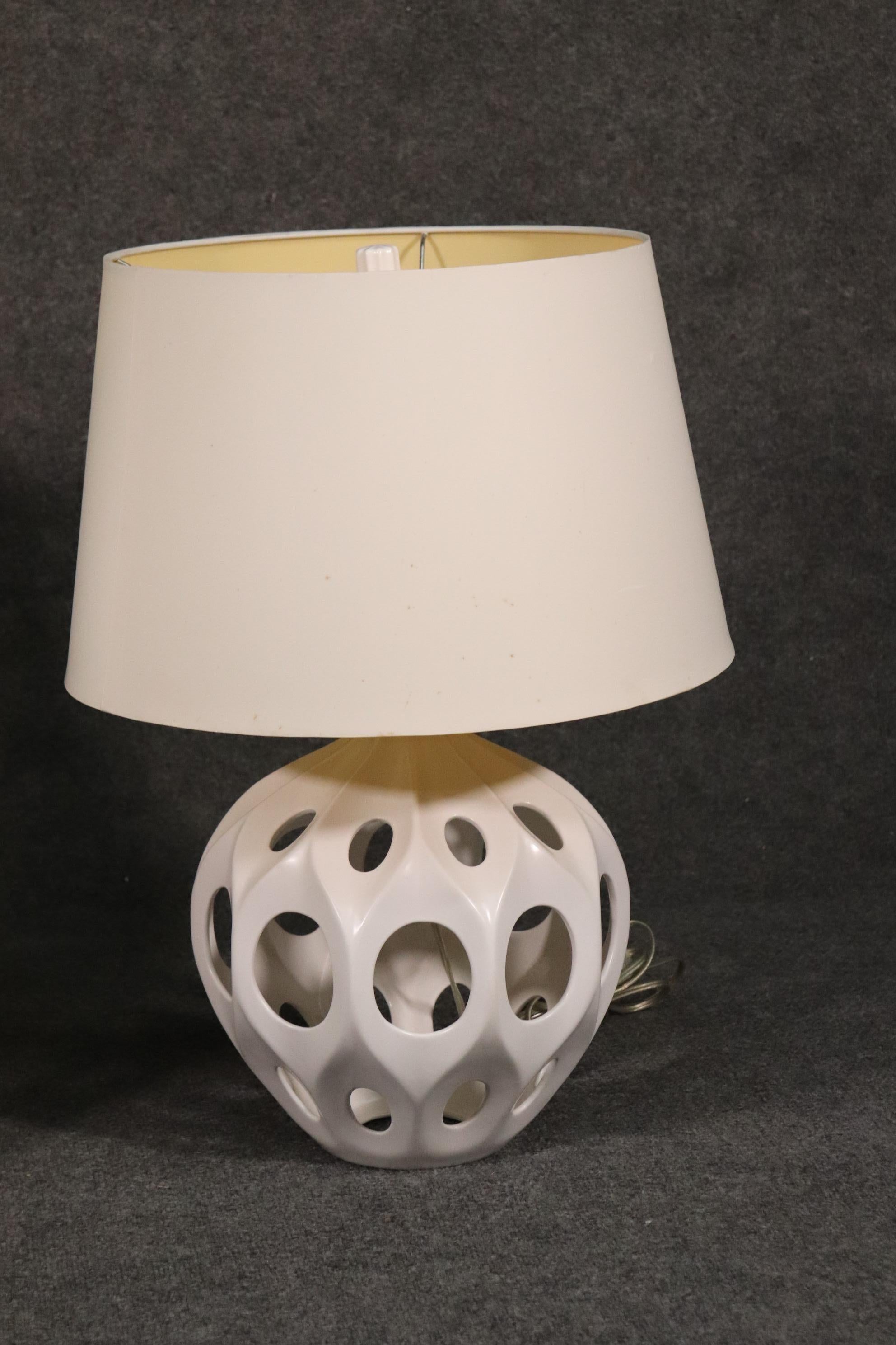 Italian Pair of Decorative Ceramic Mid-Century Modern Geometric Table Lamps
