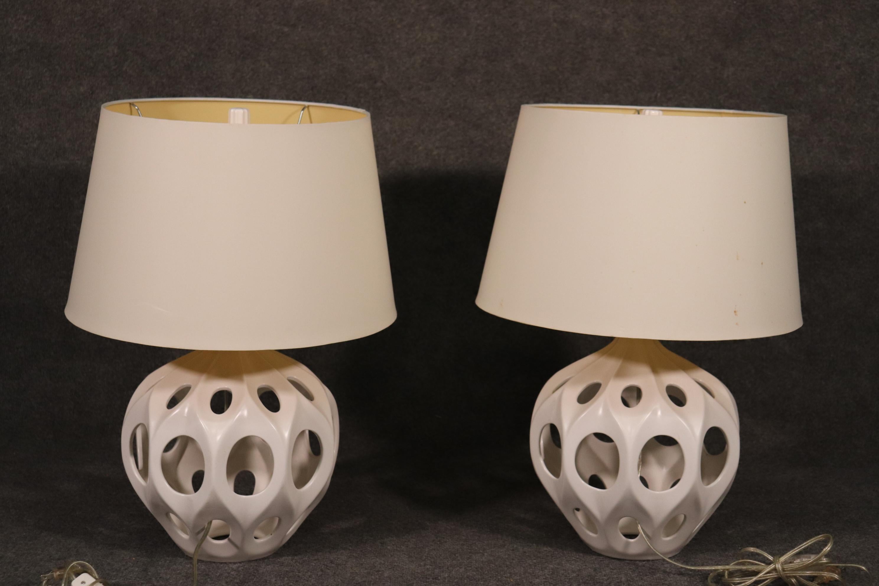 Late 20th Century Pair of Decorative Ceramic Mid-Century Modern Geometric Table Lamps