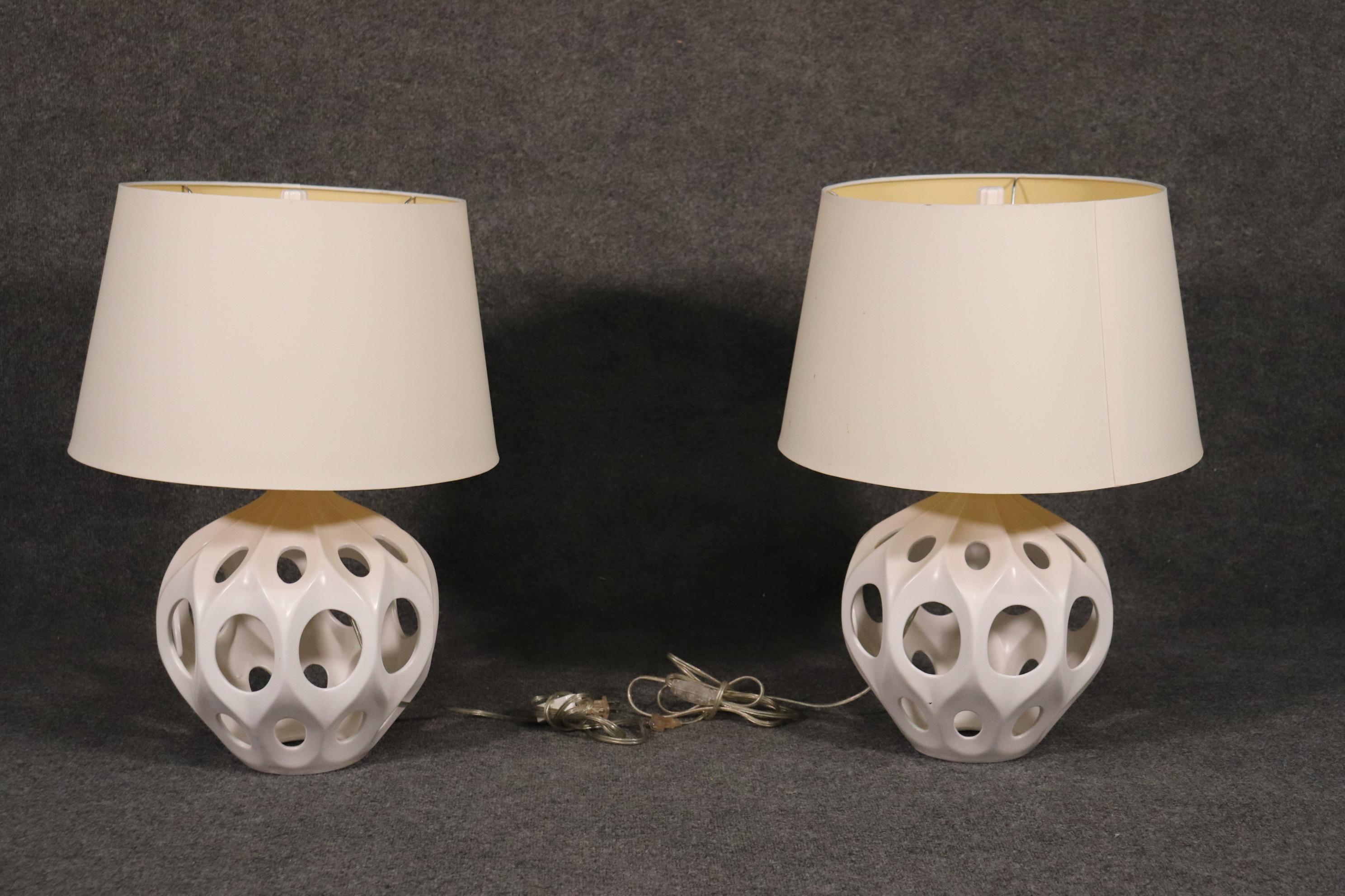 Pair of Decorative Ceramic Mid-Century Modern Geometric Table Lamps 1