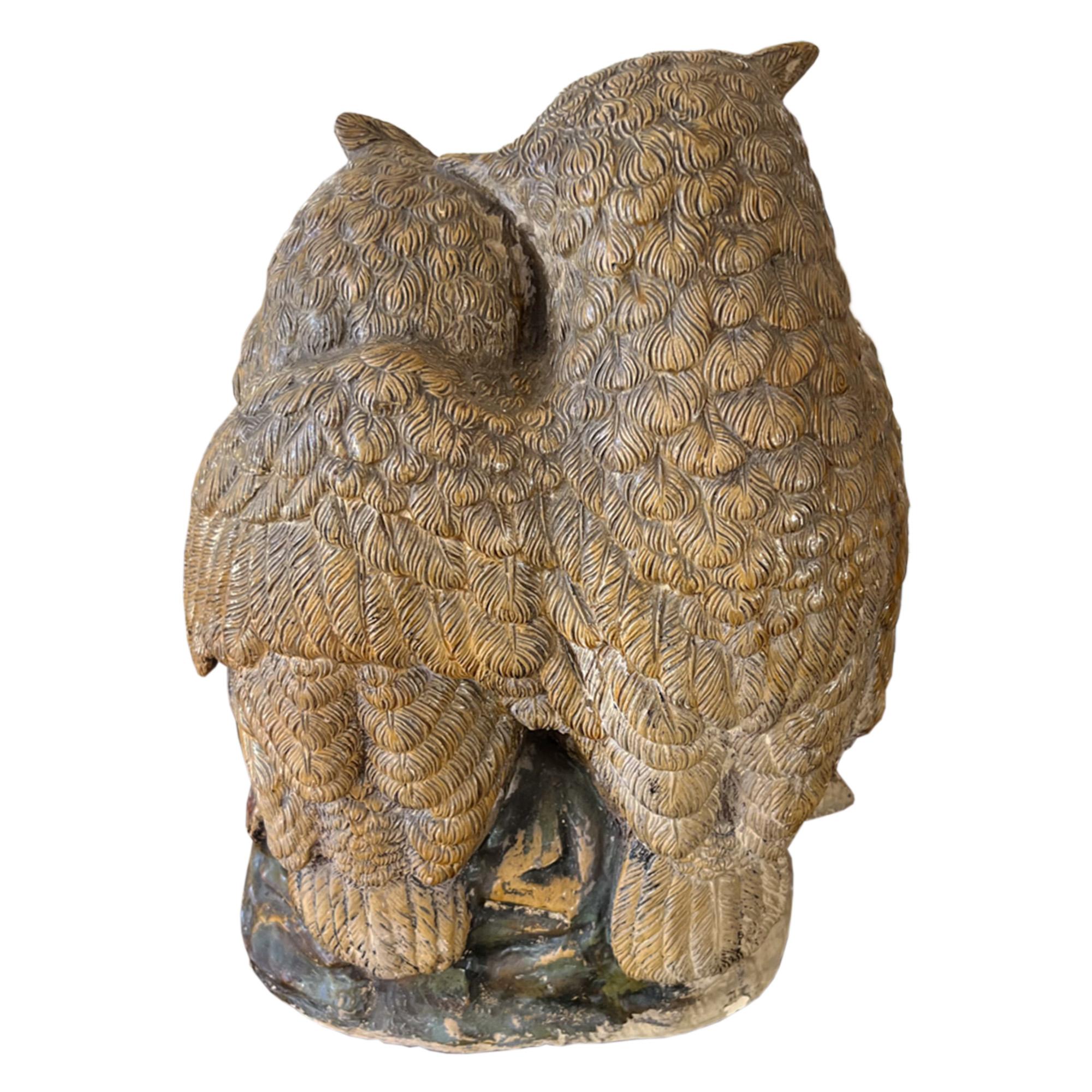 This is a great decorative piece - a pair of owls on a branch with a pot for matches and a striker on the side of the base. 

Titled 'matchmaking'. 

Made in England in 19th century.

This piece is in very good condition - please take a look at all