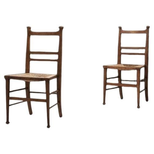 Pair of Decorative Chairs with Rush Seats, Europe First half of 20th Century For Sale