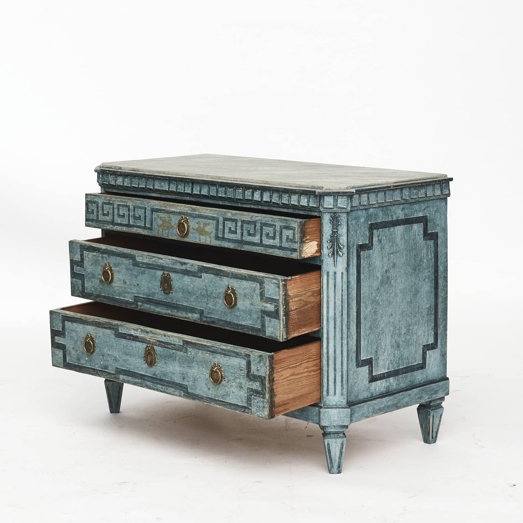 Swedish Pair of Decorative Chest of Drawers in Gustavian Style Approx 1860
