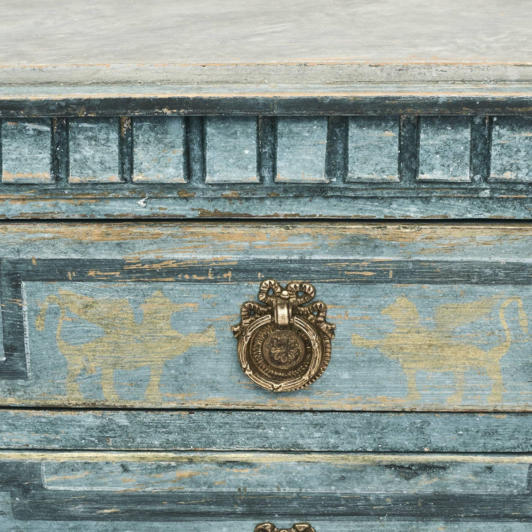 Hand-Painted Pair of Decorative Chest of Drawers in Gustavian Style Approx 1860
