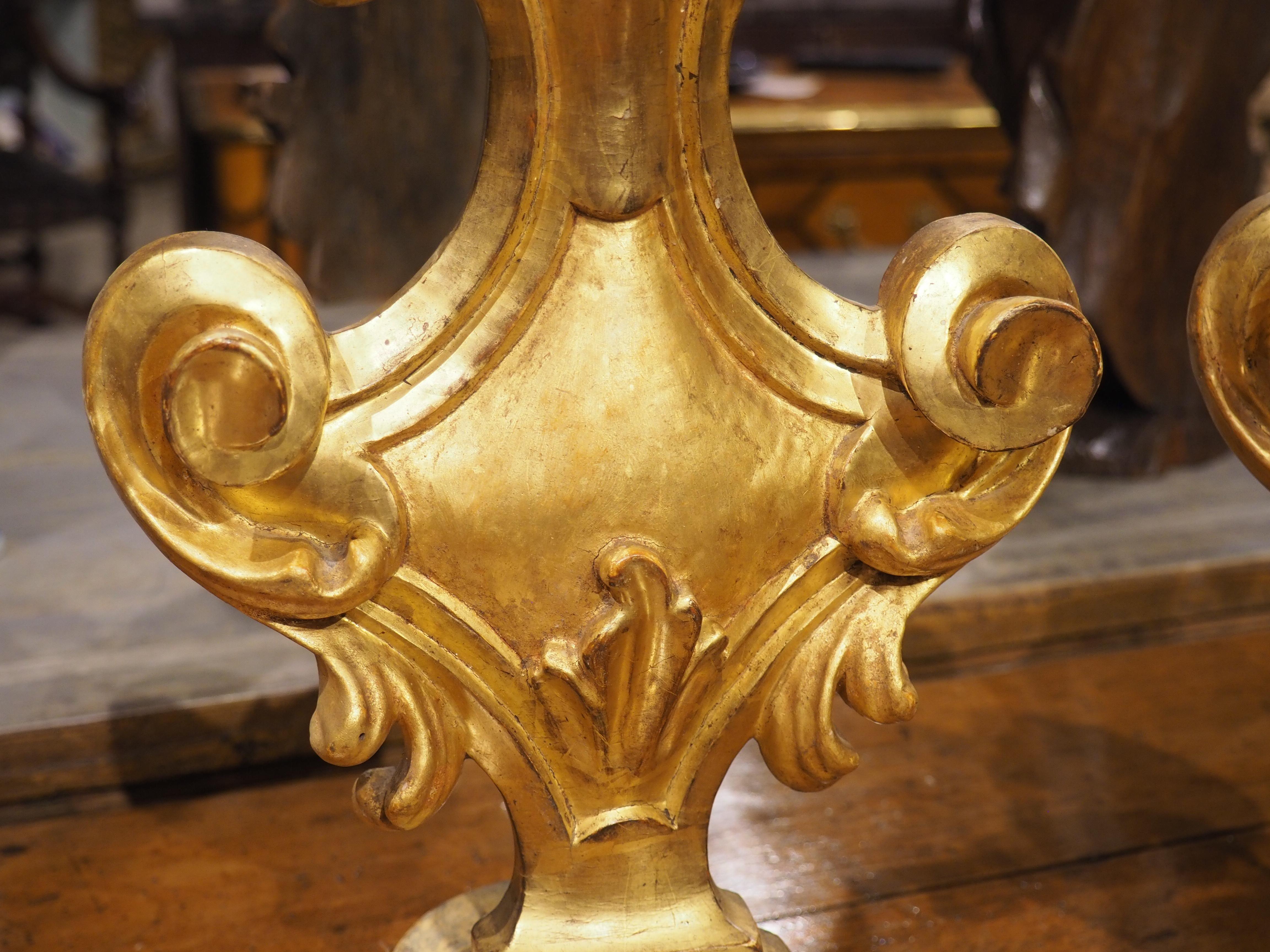 Coppia di terminali decorativi in legno dorato italiano del 1750 circa in vendita 10