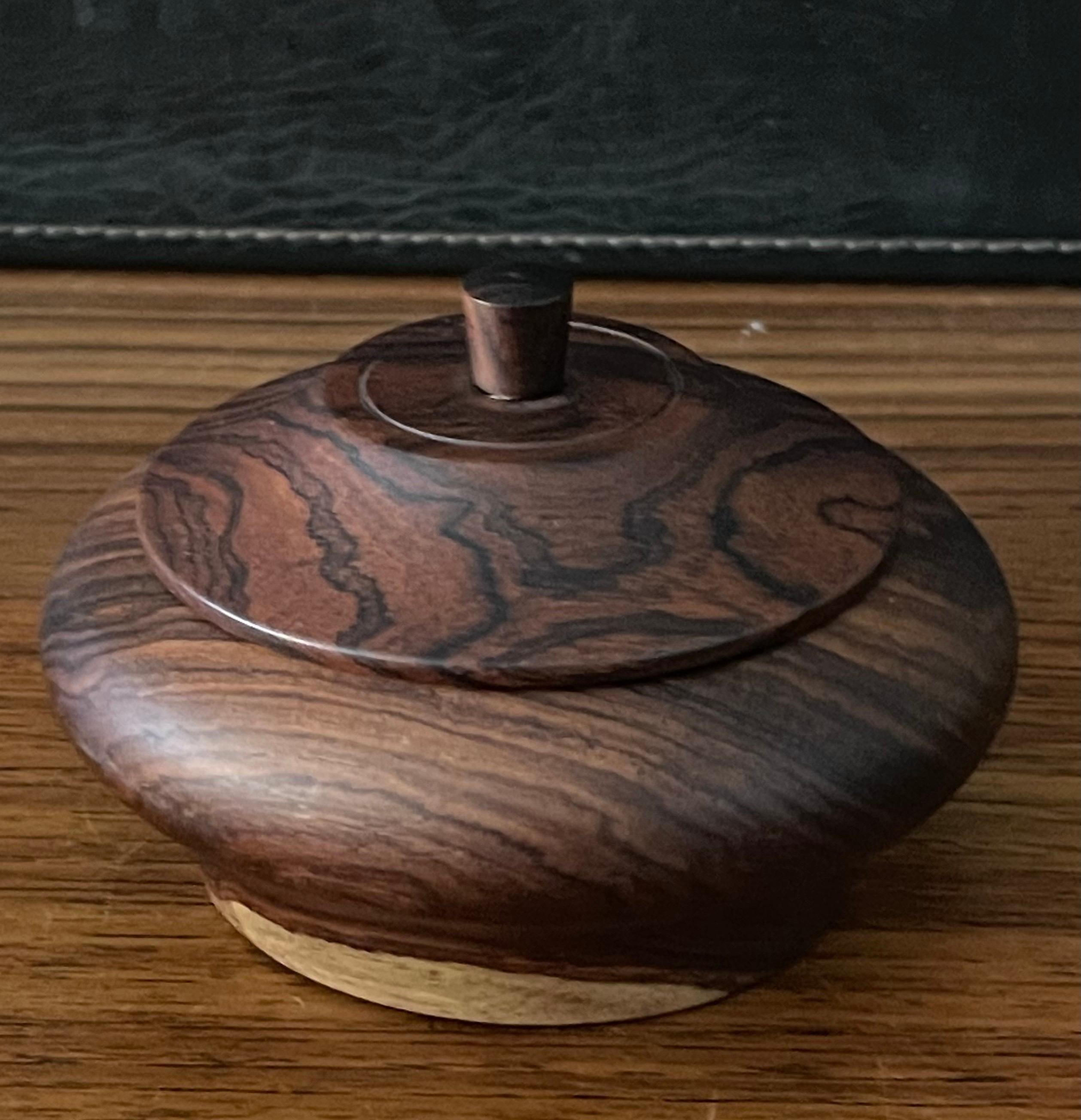 Pair of Decorative Cocobolo / Rosewood Lidded Cannisters For Sale 3