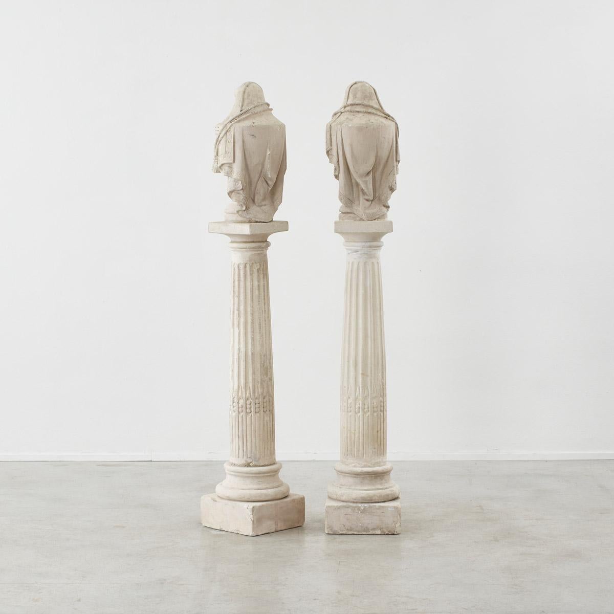Plaster Pair of decorative columns, France, Late 19th Century For Sale
