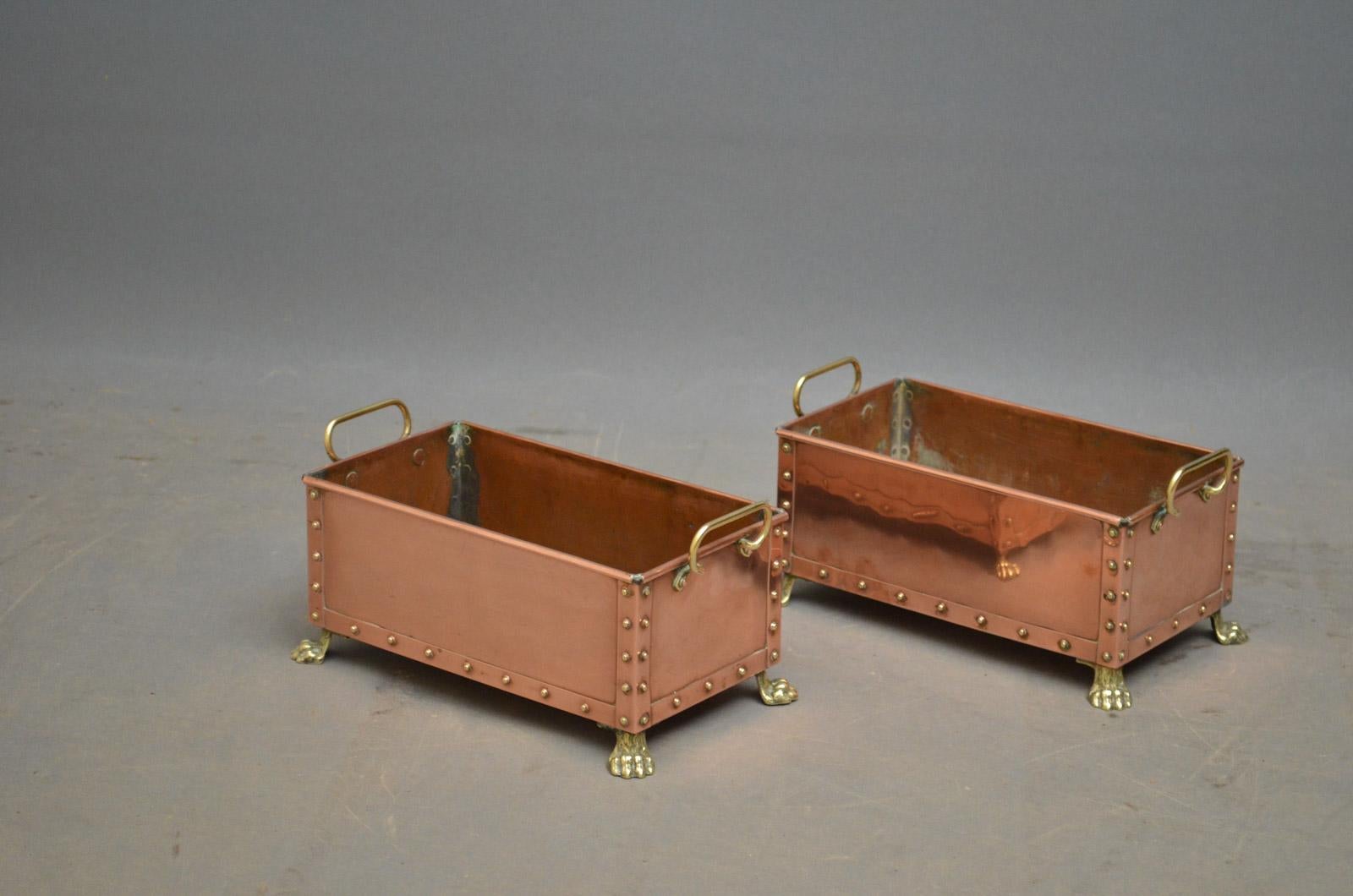 Pair of Decorative Copper Troughs, Planters (Arts and Crafts)