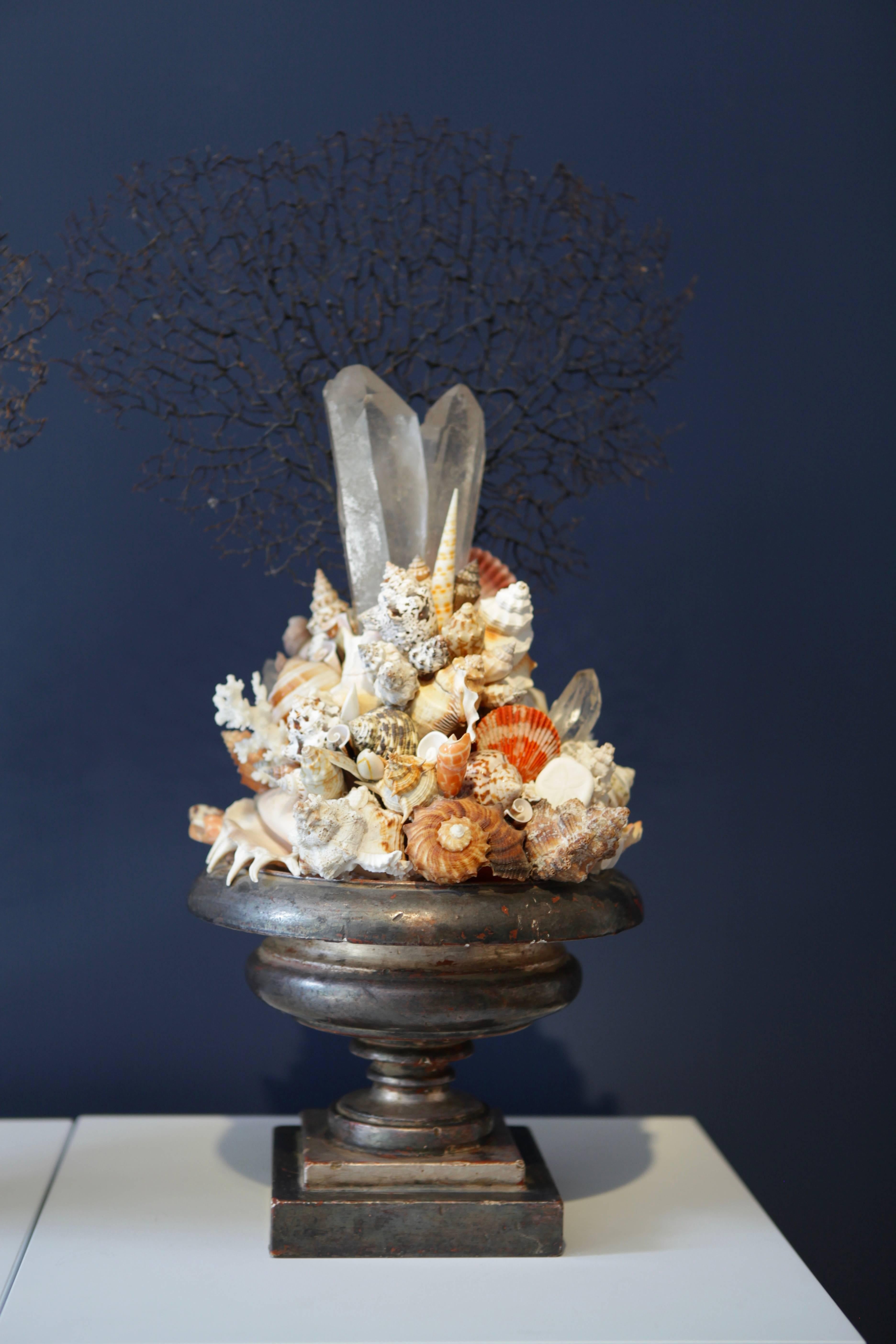 Pair of Decorative Coral Rock Crystal and Sea Shell Installations, Italy 1970s In Excellent Condition In Berlin, DE