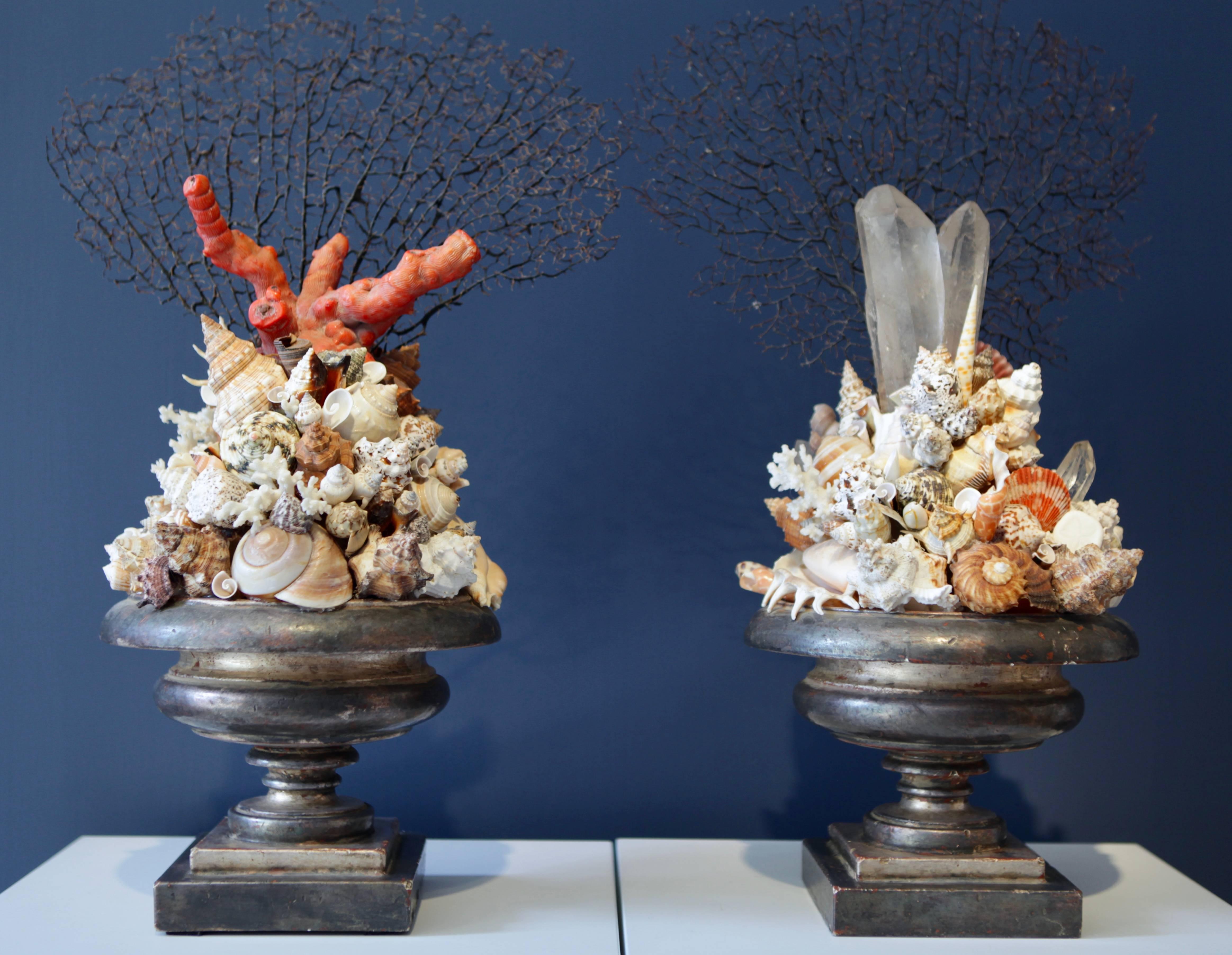 Pair of Decorative Coral Rock Crystal and Sea Shell Installations, Italy 1970s 1