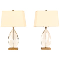 Pair of Decorative Crafts EVA Crystal and Brass Table Lamps, 2000s
