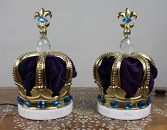 Pair of Decorative Crown Coronet Lamps with Marble Bases