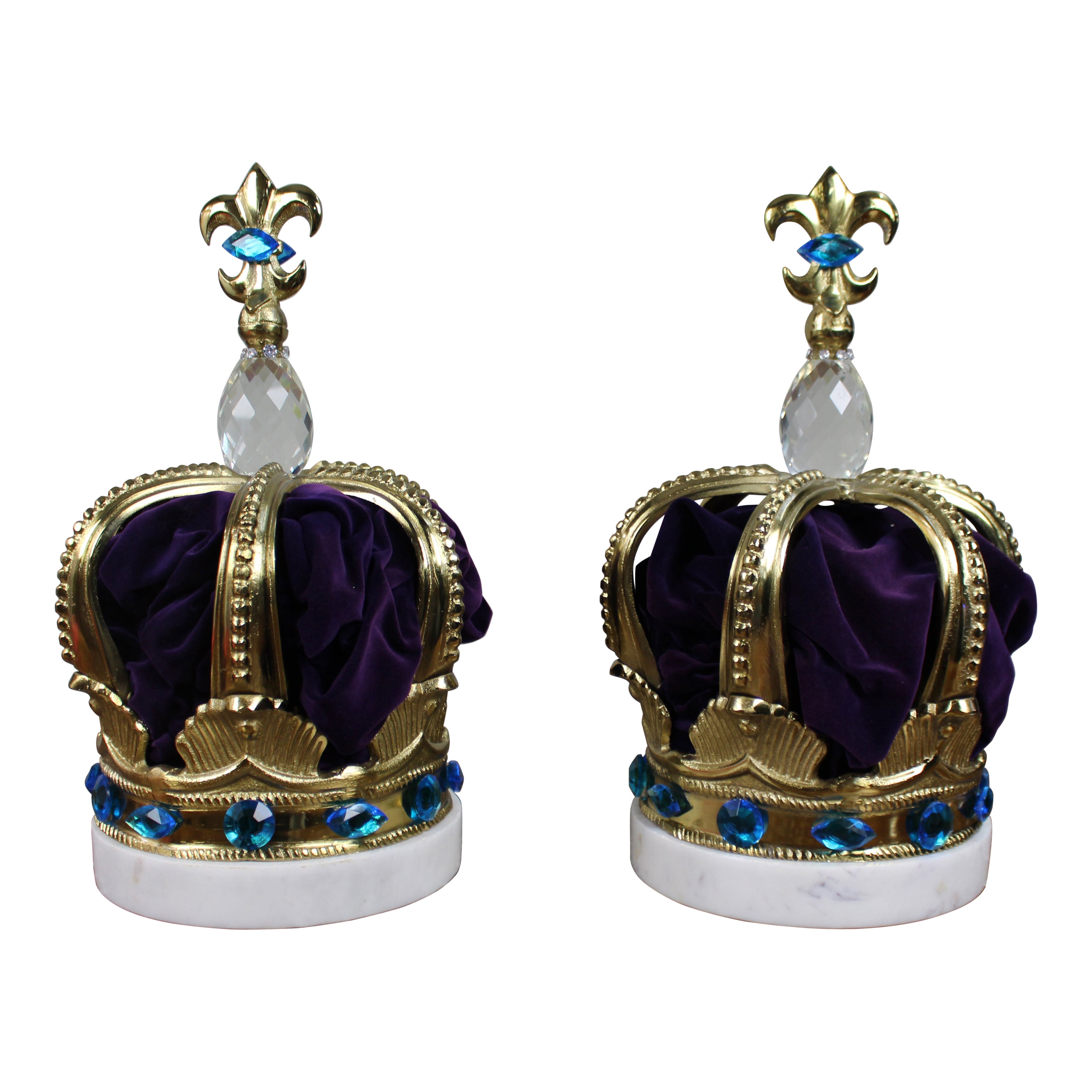 Pair of Decorative Crown Coronet Lamps with Marble Bases For Sale