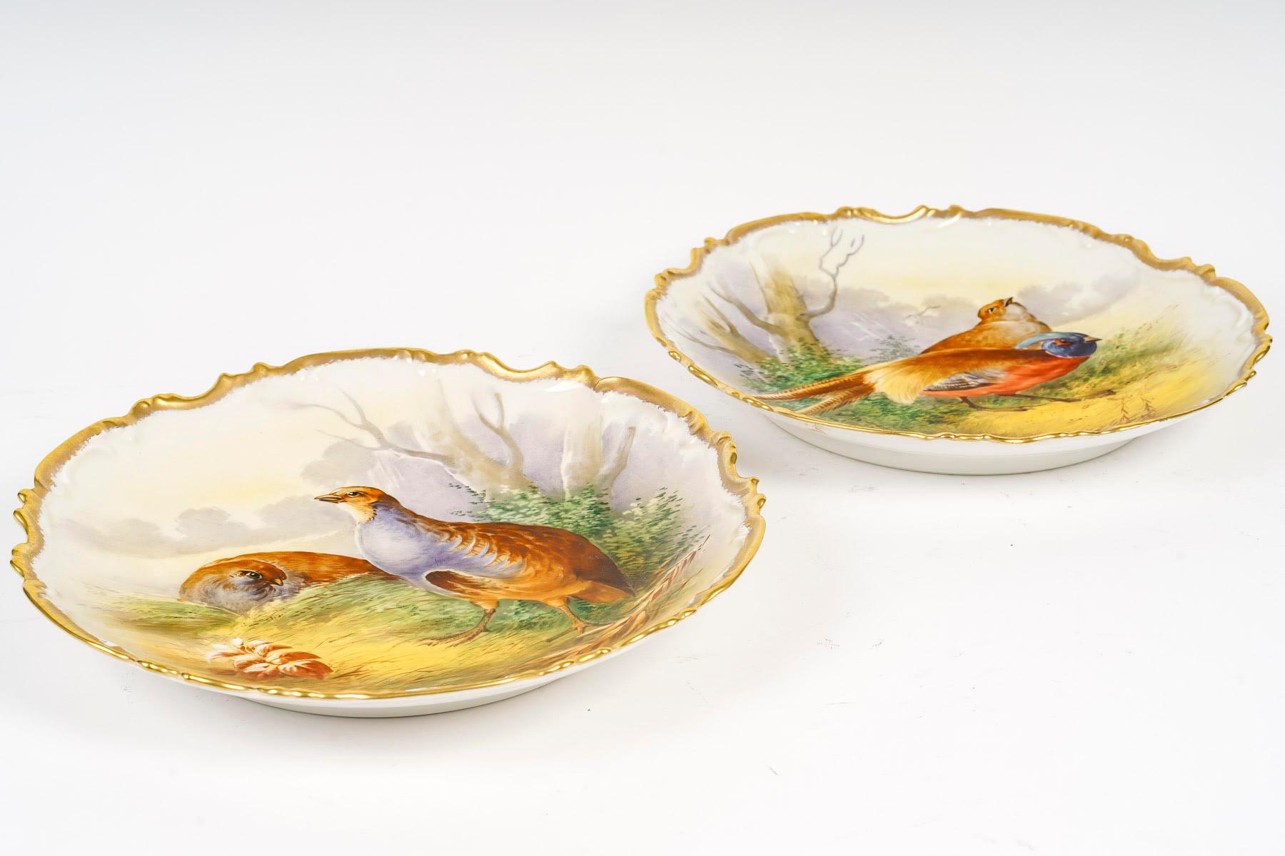 19th Century Pair of Decorative Dishes, Manufacture of Porcelain of Limoges. For Sale