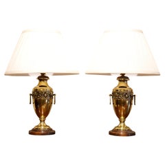 Coppia di lampade da tavolo decorative in ottone di epoca edoardiana