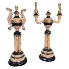 Pair of Decorative Empire Style Gilt and Ebonised Table Lamps